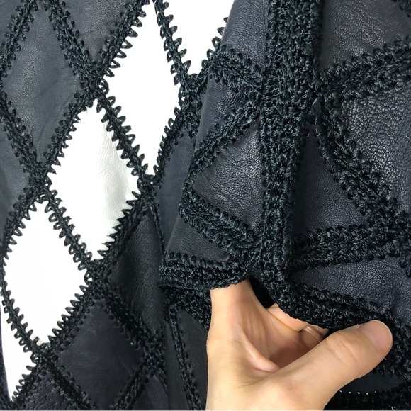 Vintage 80s suede patchwork knit short sleeve top / S-M - Picture 6 of 11